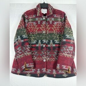 Coldwater Creek Women's Aztec Button-up Blazer Red/Green/Black/Gold Size 14
